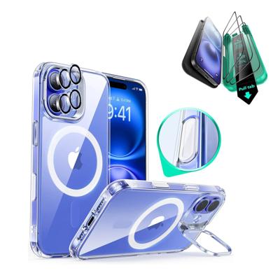 iPhone 16 Plus Classic Hybrid Magnetic Case Protection Bundle (Camera Control, Stash Stand) - Clear