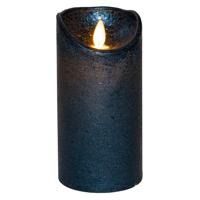 Led kaars/stompkaars - metallic blauw?- wax?- H15 x D7,5 cm - warm wit licht - bewegende vlam