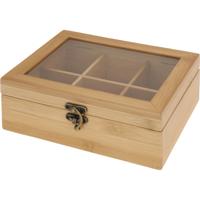 Excellent Houseware Theedoos - 6 vaks - naturel - bamboe hout - 21 x 16 x 7 cm - theekist