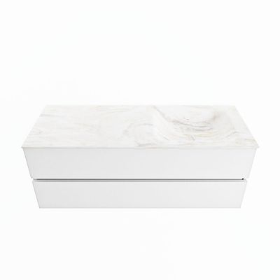 MONDIAZ VICA-DLUX 130cm badmeubel onderkast Talc 2 lades. Inbouw wastafel CLOUD rechts 1 kraangat, kleur Ostra.