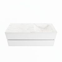 MONDIAZ VICA-DLUX 130cm badmeubel onderkast Talc 2 lades. Inbouw wastafel CLOUD rechts 1 kraangat, kleur Ostra.