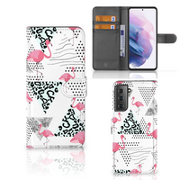 Samsung Galaxy S21 Plus Telefoonhoesje met Pasjes Flamingo Triangle - thumbnail