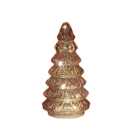 Kerstboompje glas 10led op batterij met timer 18.5x9.5 cm roze - Annas collection
