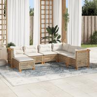7-delige Loungeset met kussens poly rattan beige