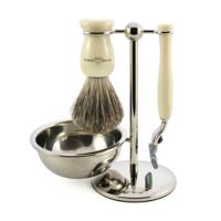 Edwin Jagger Shaving Sets 4pc Imitation Ivory & Chrome Plated Set Ref.S81M717CRB