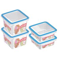 4x Voorraad/vershoudbakjes 1 en 2 liter transparant/blauw