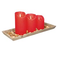 Dienblad van hout met 3 LED kaarsen in de kleur rood 39 x 15 cm - LED kaarsen - thumbnail