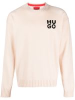 HUGO pull en laine à logo intarsia - Tons neutres