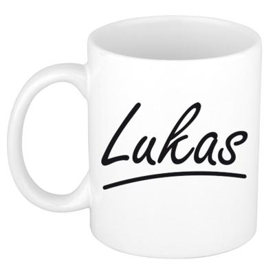 Lukas Naam koffiemok - beker - met sierlijke letters - wit - 300 ml - Cadeau - Heren Lukas Naam koffiemok - beker - met sierlijke letters - wit - 300 ml - Cadeau - Heren