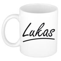 Lukas Naam koffiemok - beker - met sierlijke letters - wit - 300 ml - Cadeau - Heren
