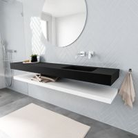 Mondiaz Alan badmeubel 200 cm solid suface planchet talc vrijhangend wastafel rechts zonder kraangat zwart