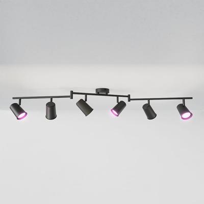 Riga - LED smart plafondlamp - 6 spots - 30 Watt 2400 Lumen - Draaibaar en kantelbaar - GU10 - RGBWW - Wifi + Bluetooth - Google Home, Amazon Alexa en Siri - Zwart - Bestuurbaar via App en Stem