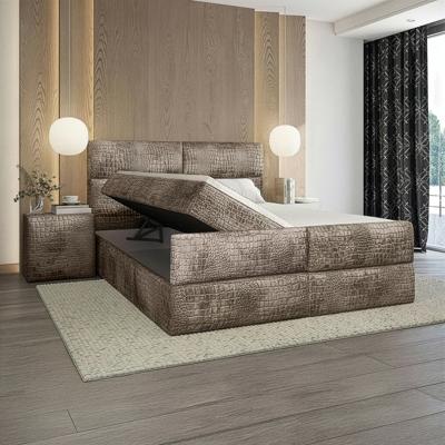 OP=OP Opberg Boxspring Velvet Croco - 180 x 200 Velvet Beige | Incl. Voetbord met TV-Lift + Stevig Pocketvering 500 veren m2