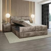 OP=OP Opberg Boxspring Velvet Croco - 180 x 200 Velvet Beige | Incl. Voetbord met TV-Lift + Stevig Pocketvering 500 veren m2