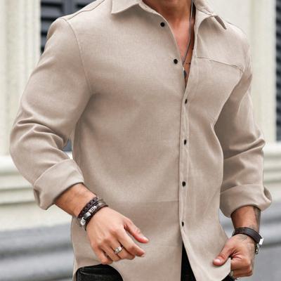 Bon&Bon Homme Men's Brown Corduroy Long Sleeve Casual Button Shirt Apricot / L