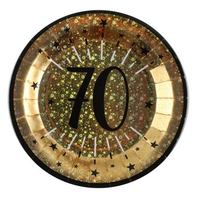 Verjaardag feest bordjes leeftijd - 10x - 70 jaar - goud - karton - 22 cm - rond