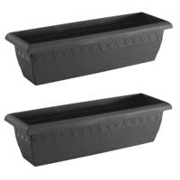 Hega Hogar Plantenbak Jardinera - 2x - antraciet - rechthoekig - 60x20 cm