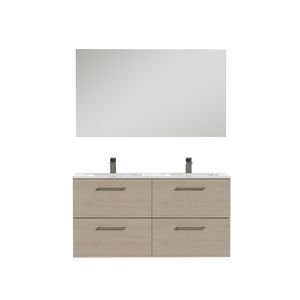 Tiger Studio badkamermeubel incl spiegel en witte wastafel 120cm naturel eiken