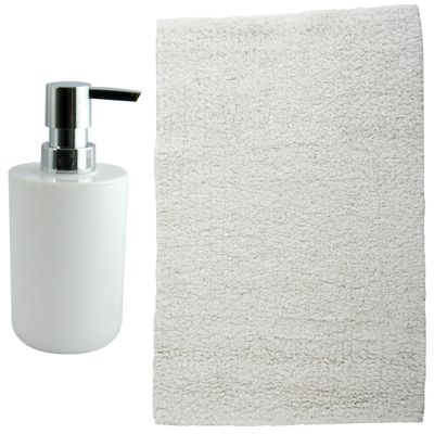 MSV badkamer droogloop mat - Napoli - 45 x 70 cm - met bijpassend zeeppompje - wit