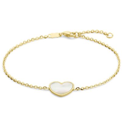 Armband Hartje geelgoud-parelmoer wit 16-18 cm