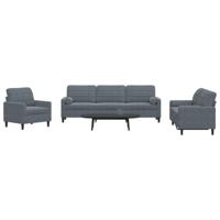 3-delige Loungeset met kussens en bolsters fluweel donkergrijs