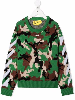 Off-White Kids pull à motif camouflage - Vert