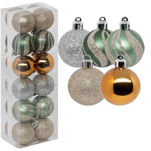 Kerstballen - 24x stuks - champagne/oker/lichtgroen - 4 cm - kunststof