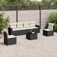 7-delige Loungeset met kussens poly rattan zwart