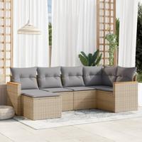 6-delige Loungeset met kussens poly rattan gemengd beige