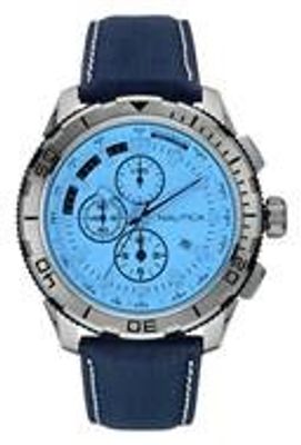 Nautica horlogeband NAI19519 Leder Blauw + wit stiksel