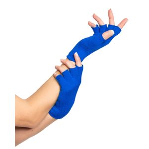 Verkleed handschoenen vingerloos - blauw - one size - voor volwassenen   -