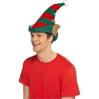 Kerst Elfen puntmuts - met oren - voor volwassenen - groen/rood - polyester - one size Kerst Elfen puntmuts - met oren - voor volwassenen - groen/rood - polyester - one size