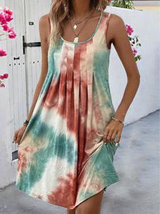 Casual Loose Tie Dye Crew Neck Dress With No