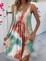 Casual Loose Tie Dye Crew Neck Dress With No - thumbnail