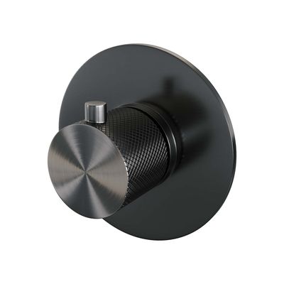 Inbouwthermostaat Brauer Gunmetal Carving met Ronde knop en Rozet Geborsteld Gunmetal