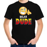 Funny emoticon t-shirt relax dude zwart voor kids - thumbnail