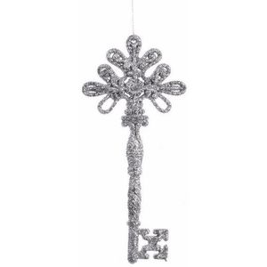 Kerstboom decoratie sleutels zilver 17 cm met glitters