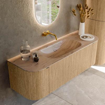 Badmeubel Mondiaz Kurve-Dlux | 140 cm | Meubelkleur Oak | Wastafelkleur Arena | Solid surface | Wasbak midden spoelbak | Zonder kraangat(en)