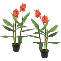 Set van 2x stuks Canna Bloemriet kunstplanten in pot 89 cm - thumbnail