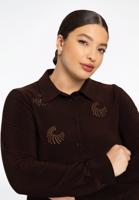 Yoek Blouse flare met strass | Bruin | Maat 54/56