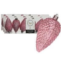 Kersthangers dennenappels - 18x st - lippenstift roze - glitter - 8 cm - kunststof - kerstversiering