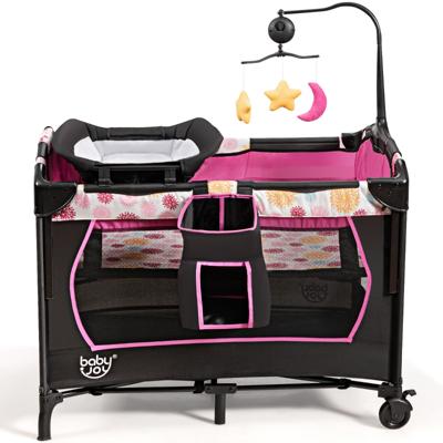 Draagbare Baby Ledikant 3-In-1 Converteerbare Box met Wiegje Bed Luiertafel Opvouwbaar Babybedje met Opbergzakje Oxford-Tasje