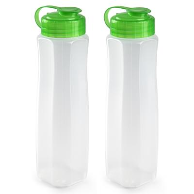 Plasticforte waterfles - 2x - 1000 ml - transparant met dop groen - drinkfles - sport