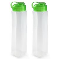 Plasticforte waterfles - 2x - 1000 ml - transparant met dop groen - drinkfles - sport