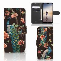 Huawei P20 Lite | Telefoonhoesje | Met pasjeshouder | Pauw met Bloemen