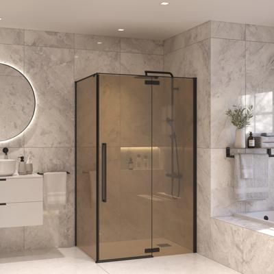 Douchecabine Sanivo Vigo Met Vast Paneel Champagne Glas Met Montagesets Mat Zwart
