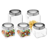 5Five voedsel voorraadpotten MIRO met draaideksel - 5x - glas - 0.8L en 1.6L - weckpotten