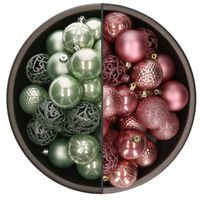 74x stuks kunststof kerstballen mix van mintgroen en oudroze 6 cm - Kerstbal - thumbnail