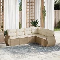 6-delige Loungeset met kussens poly rattan beige