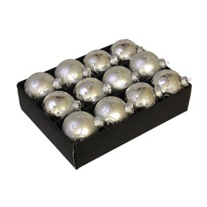 Luxe kerstballen - gedecoreerd - 12x st - zilver - D7,5 cm - glas - kerstversiering